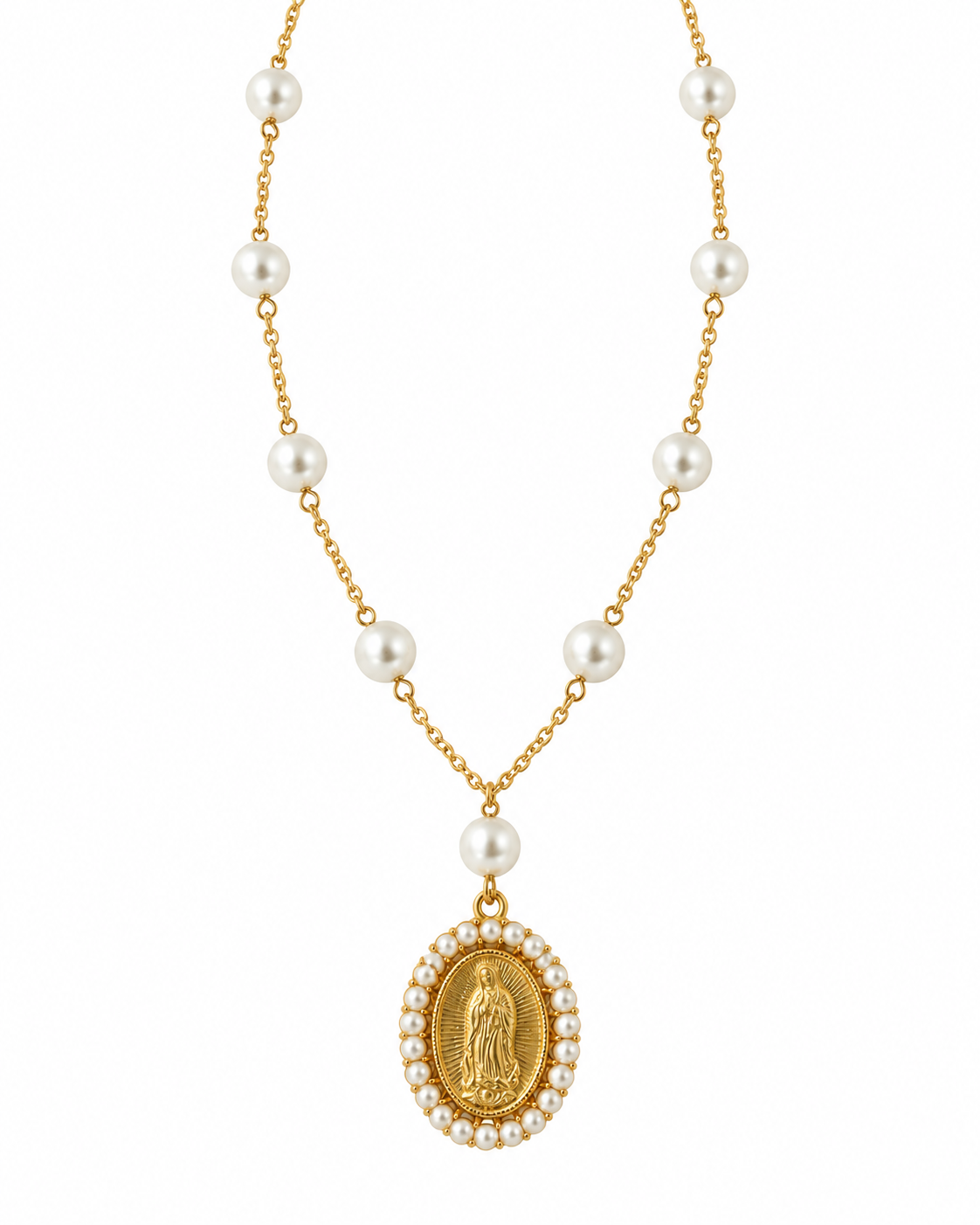 Guadalupe Pearl Chain Medallion Necklace