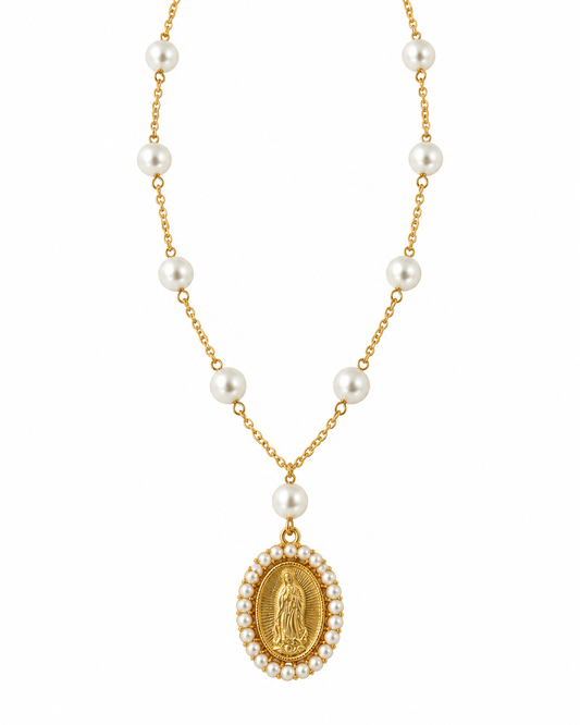 Guadalupe Pearl Chain Medallion Necklace