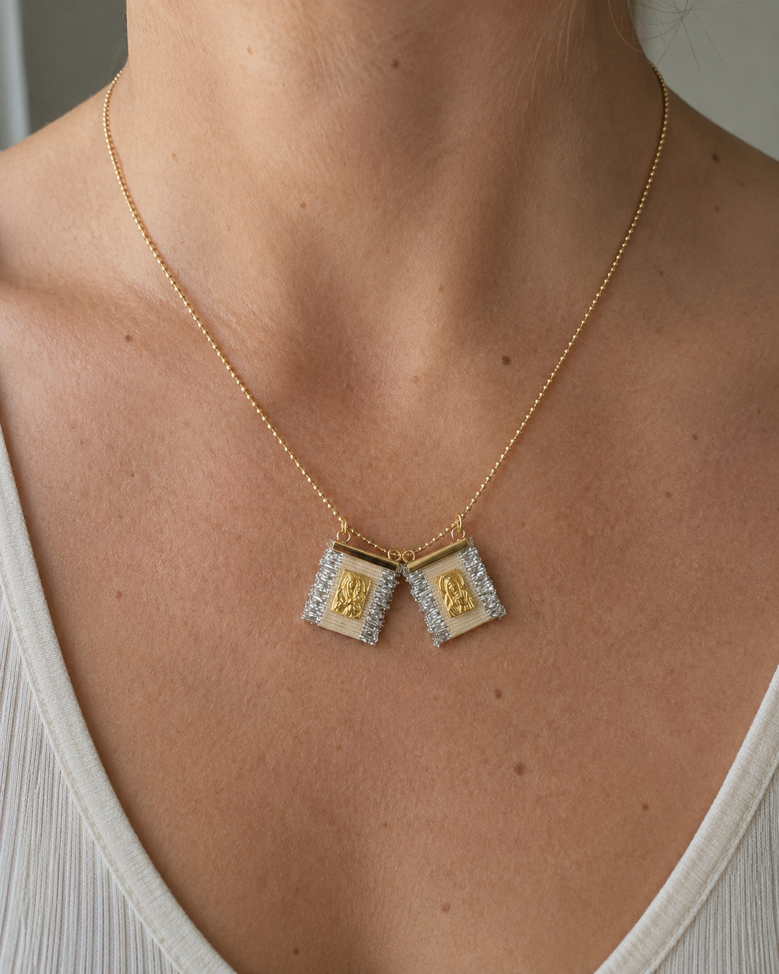 Blush Linen Scapular Necklace – Our Lady of Mount Carmel
