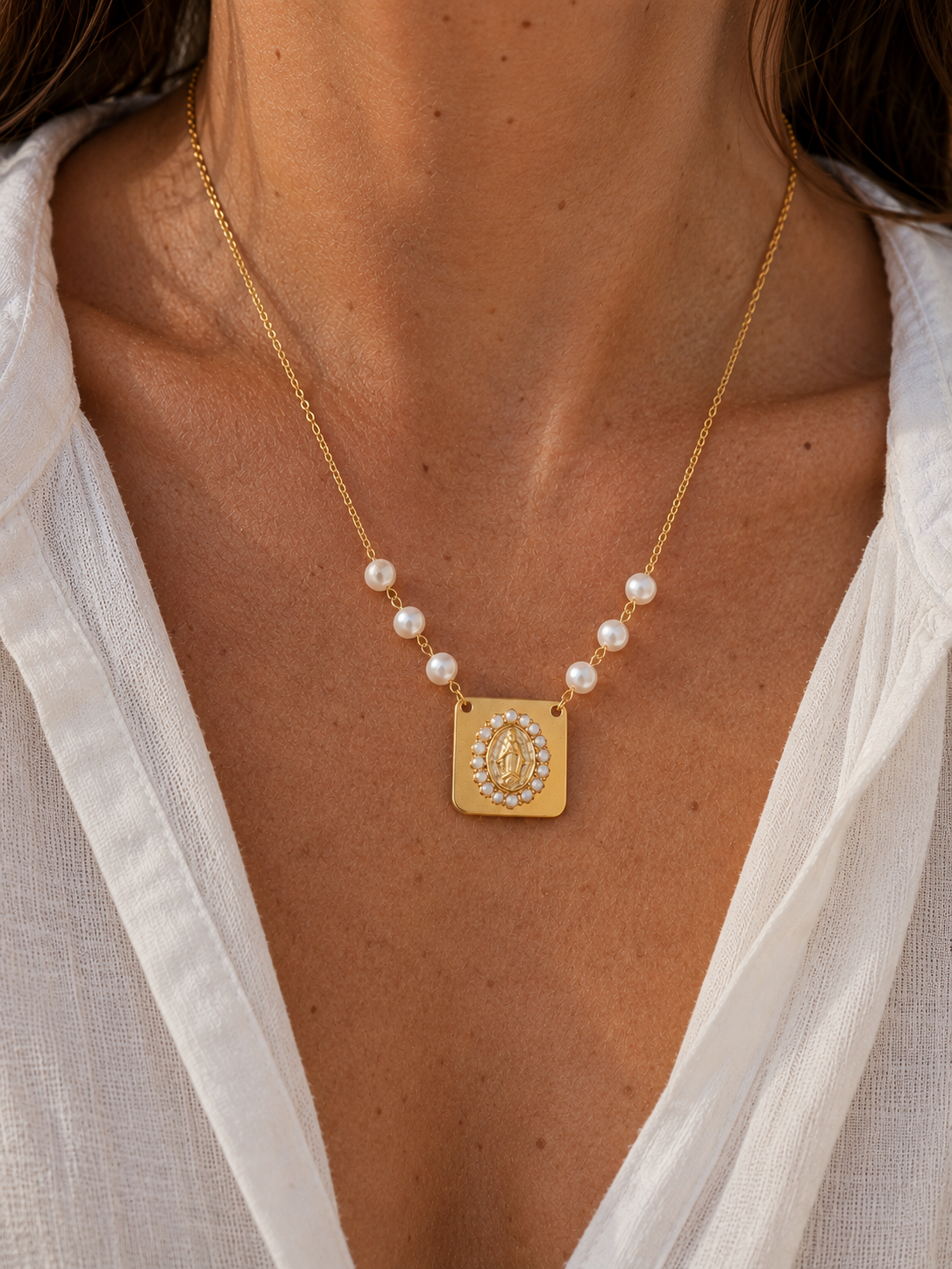 One of a Kind | Our Lady of Guadalupe Pearl Necklace