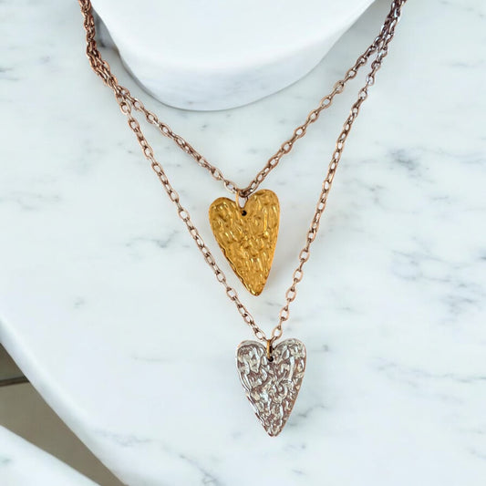Hammered Dual Heart Necklace