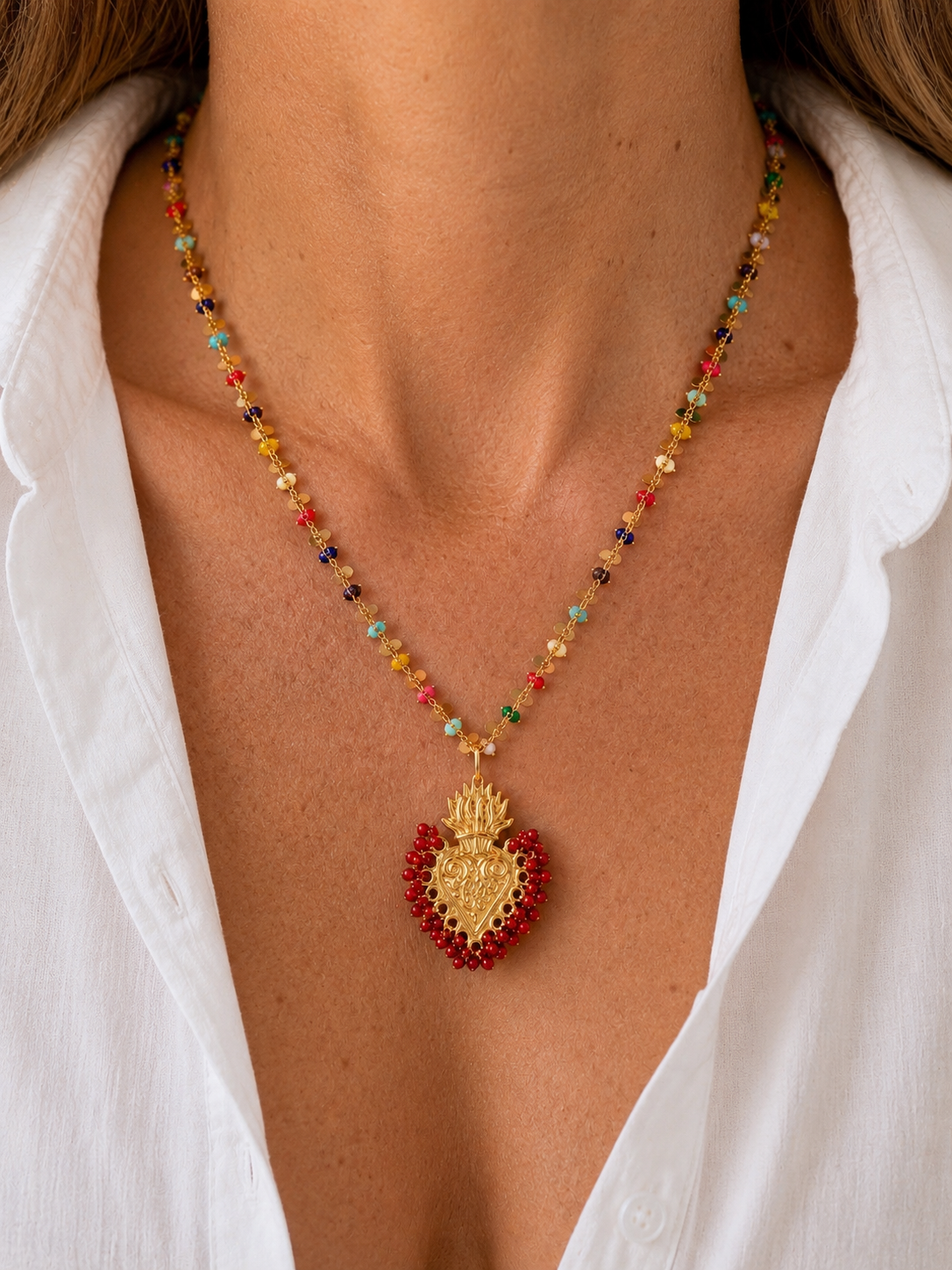 Sacred Heart Beaded Necklace