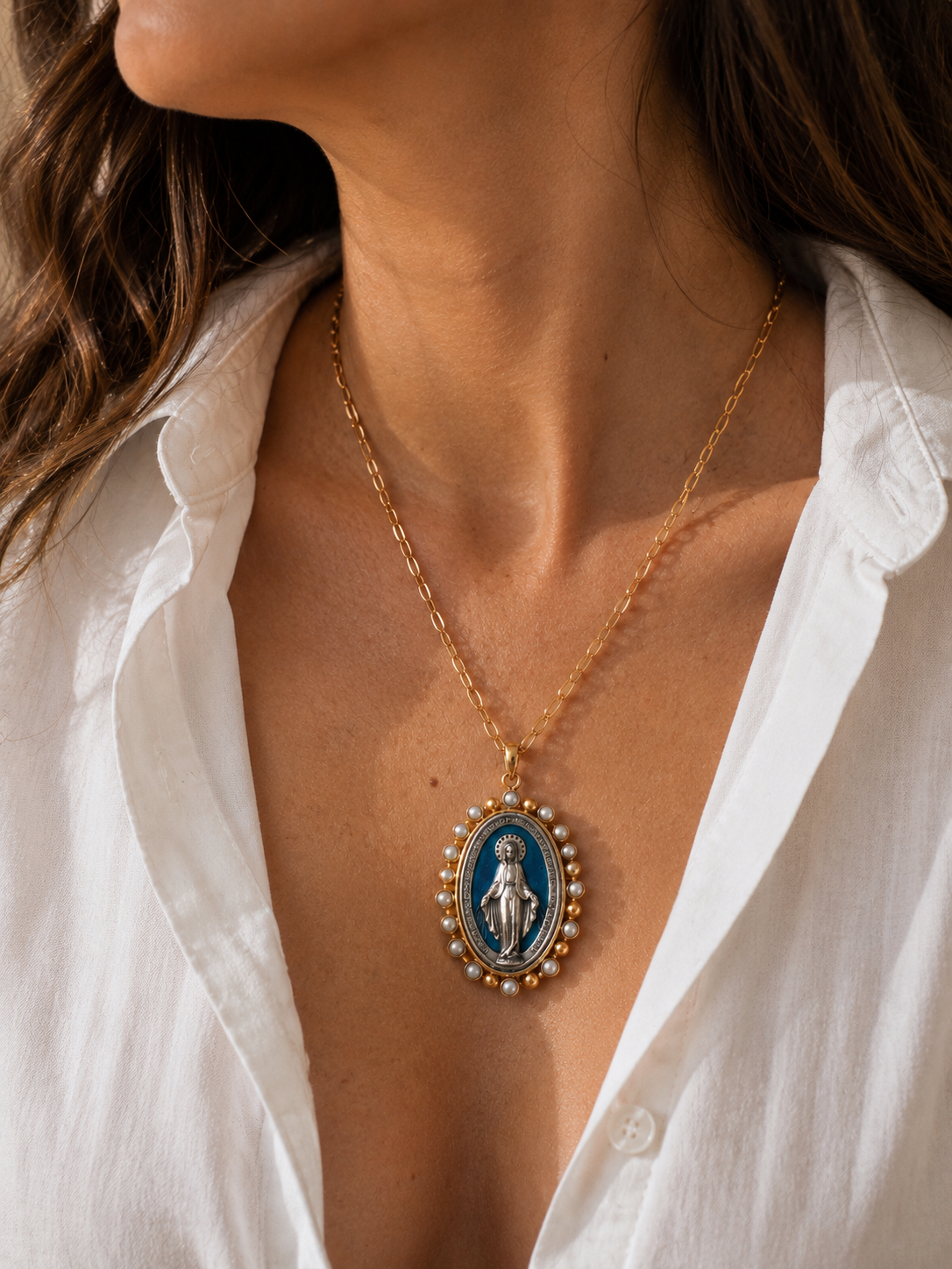 Celestial Pearl Halo Necklace – Miraculous Medal