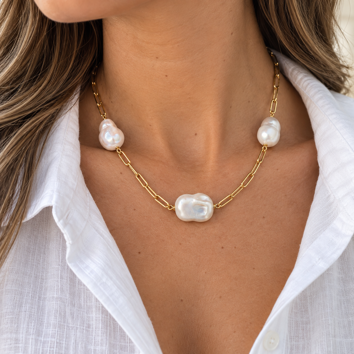 Pearl Trio Link Necklace