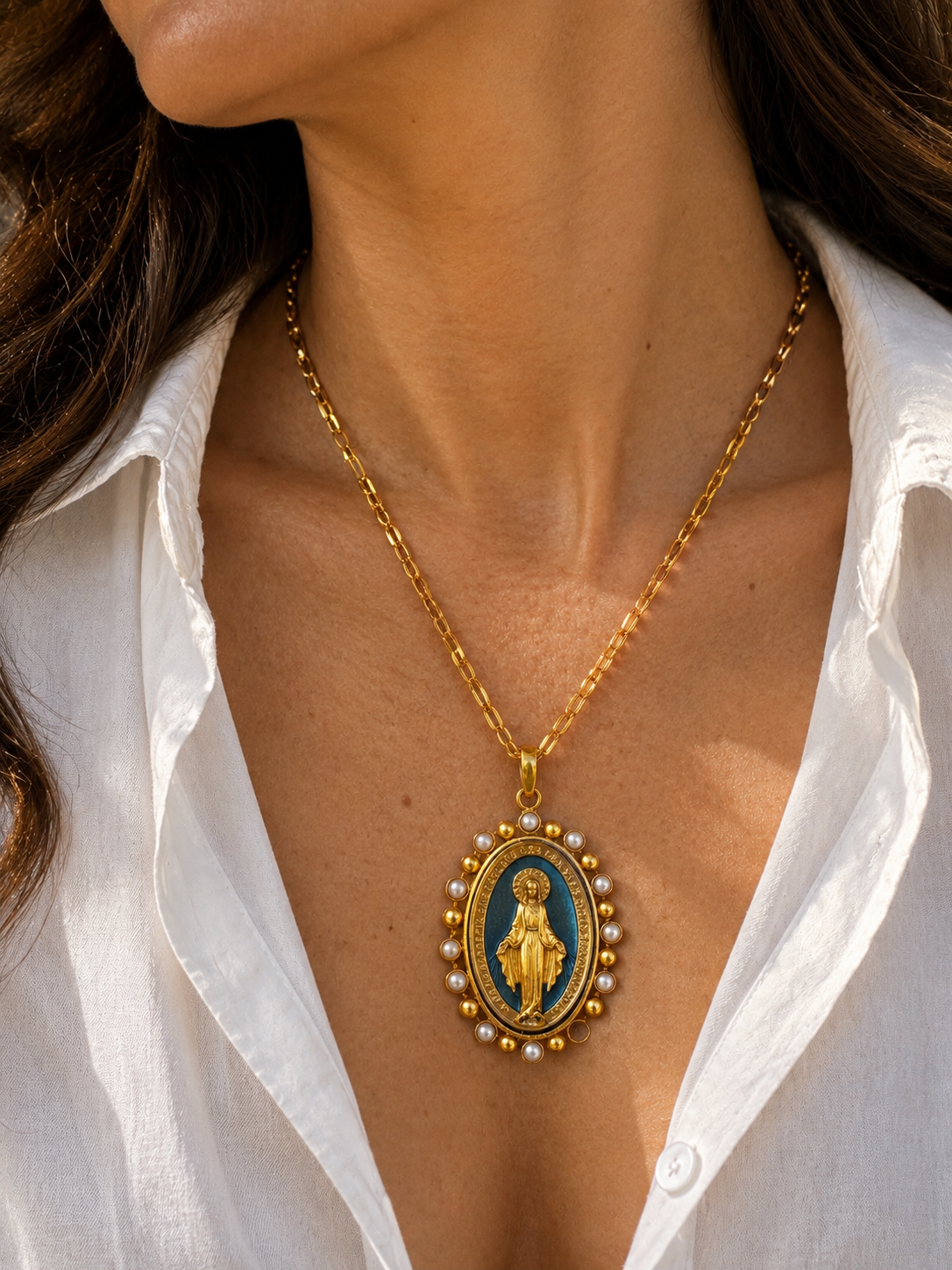 Celestial Pearl Halo Necklace – Miraculous Medal