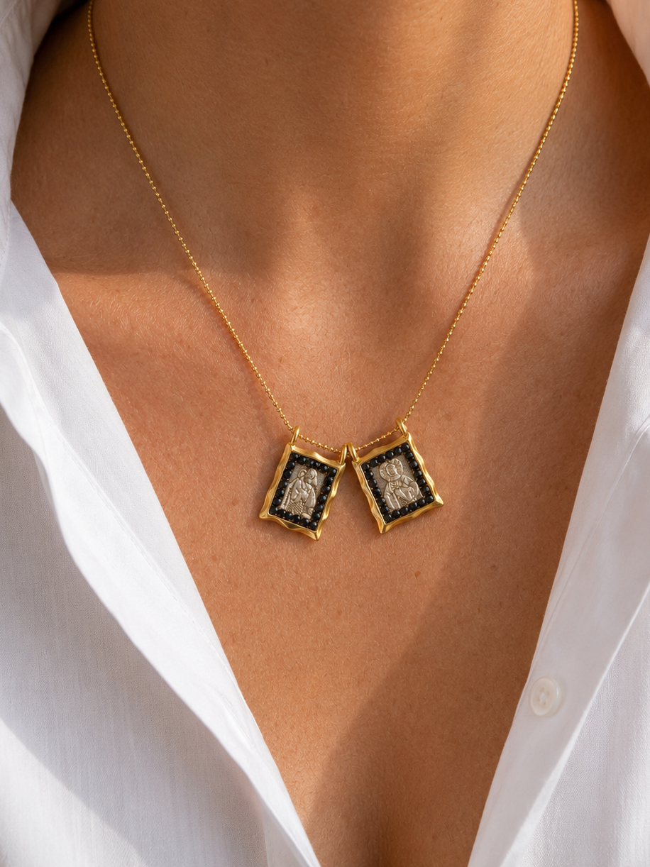 Sacred Devotion Black Druzy Stone Scapular