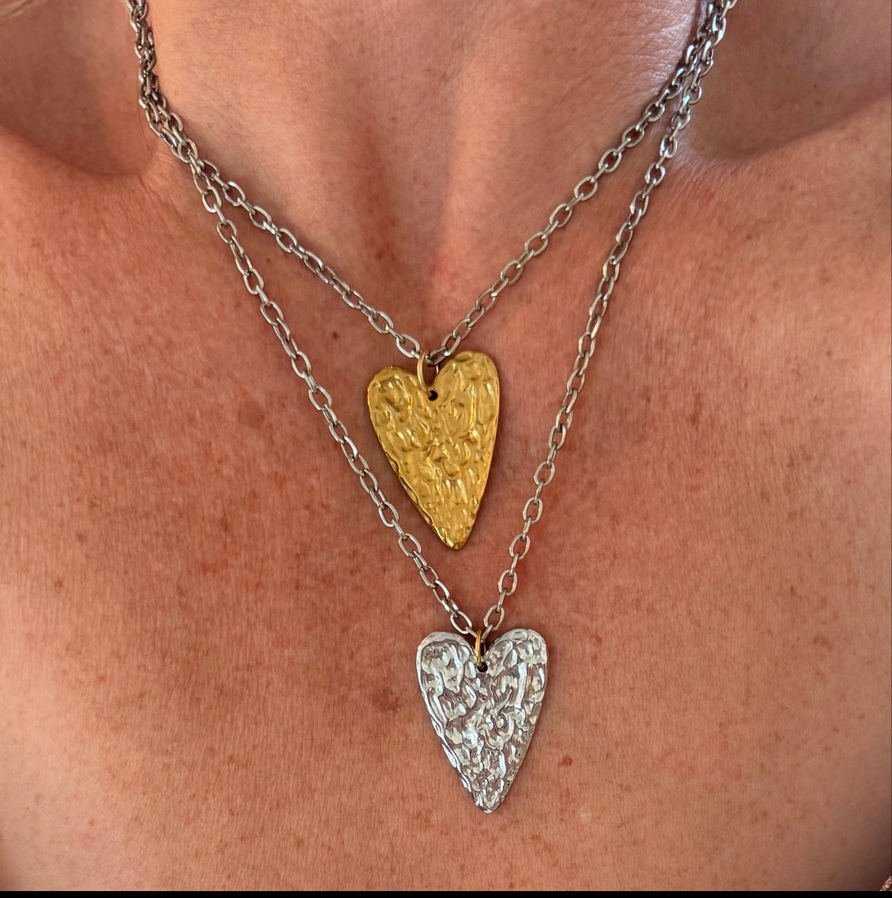 Hammered Dual Heart Necklace