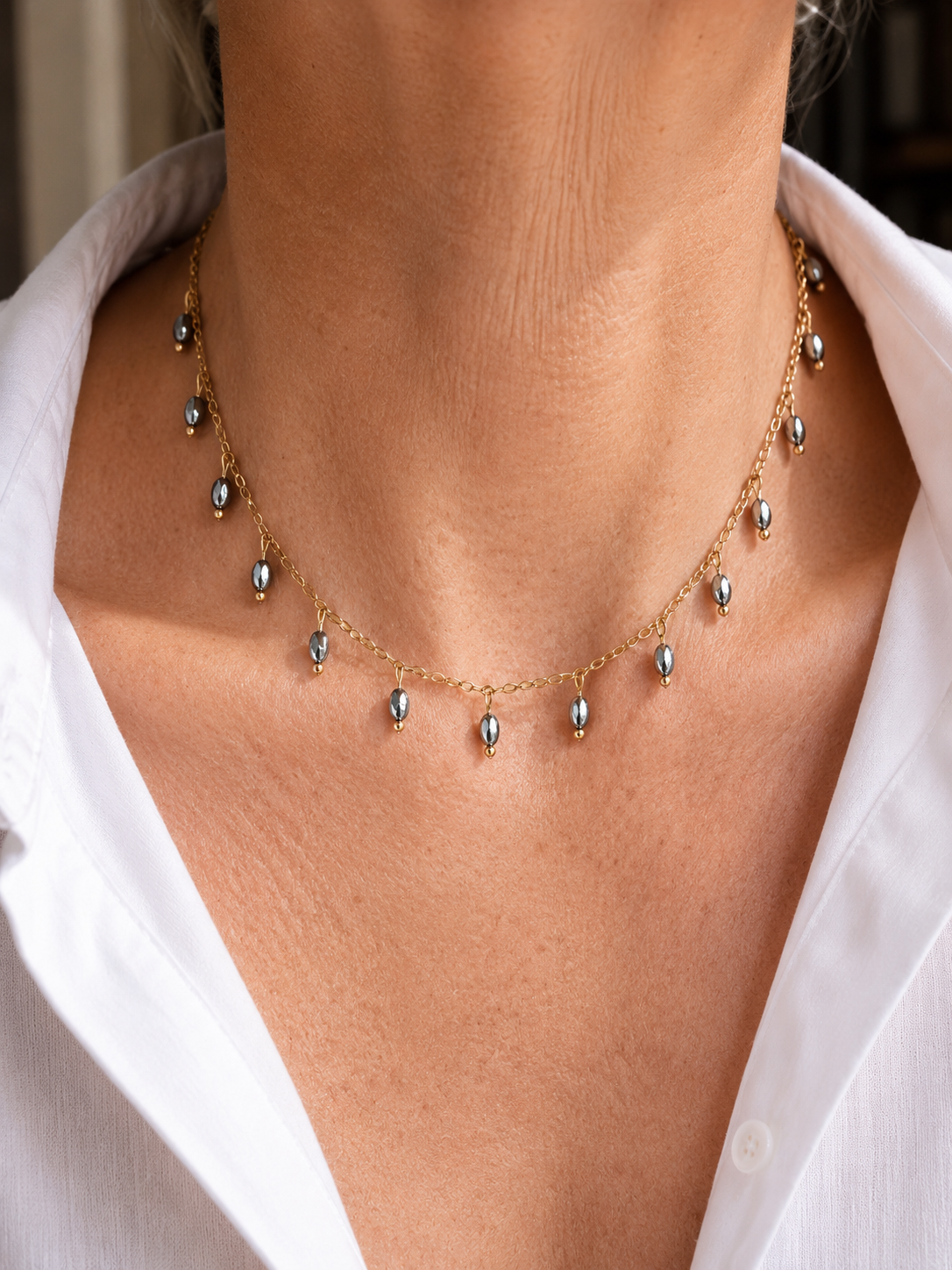 Golden Mix Hematite Drops Choker
