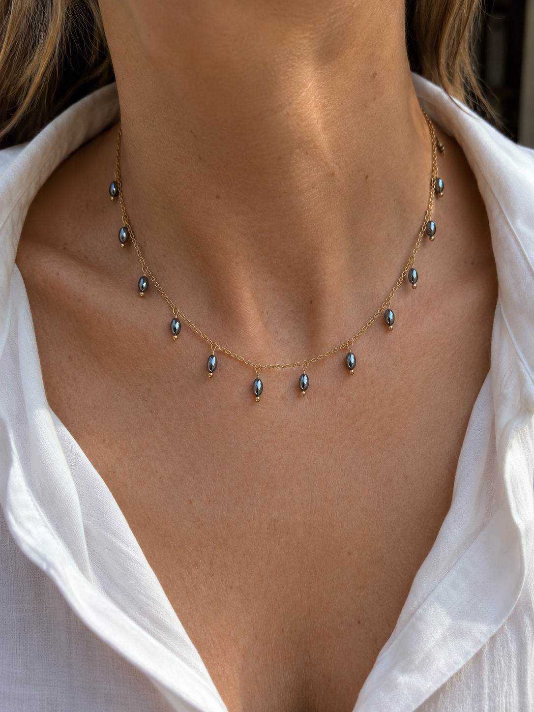 Golden Mix Hematite Drops Choker