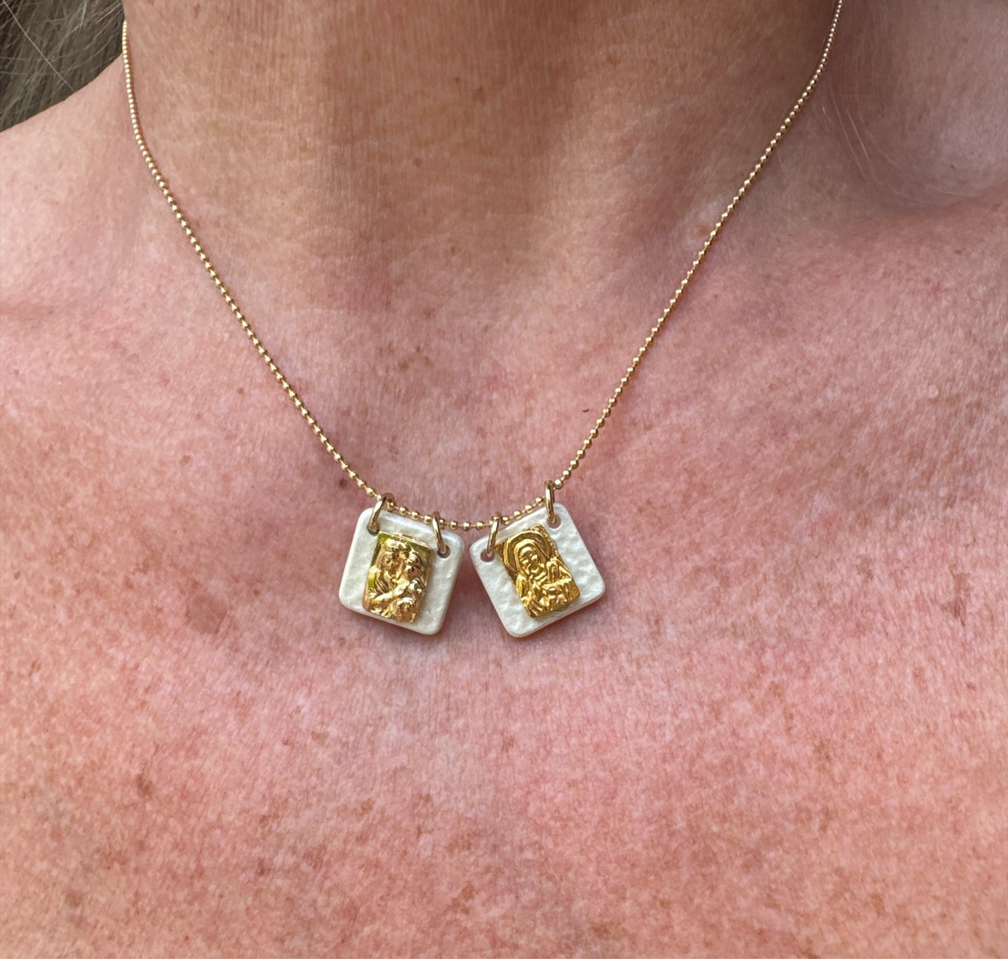 White Enamel Our Lady of Mount Carmel Scapular