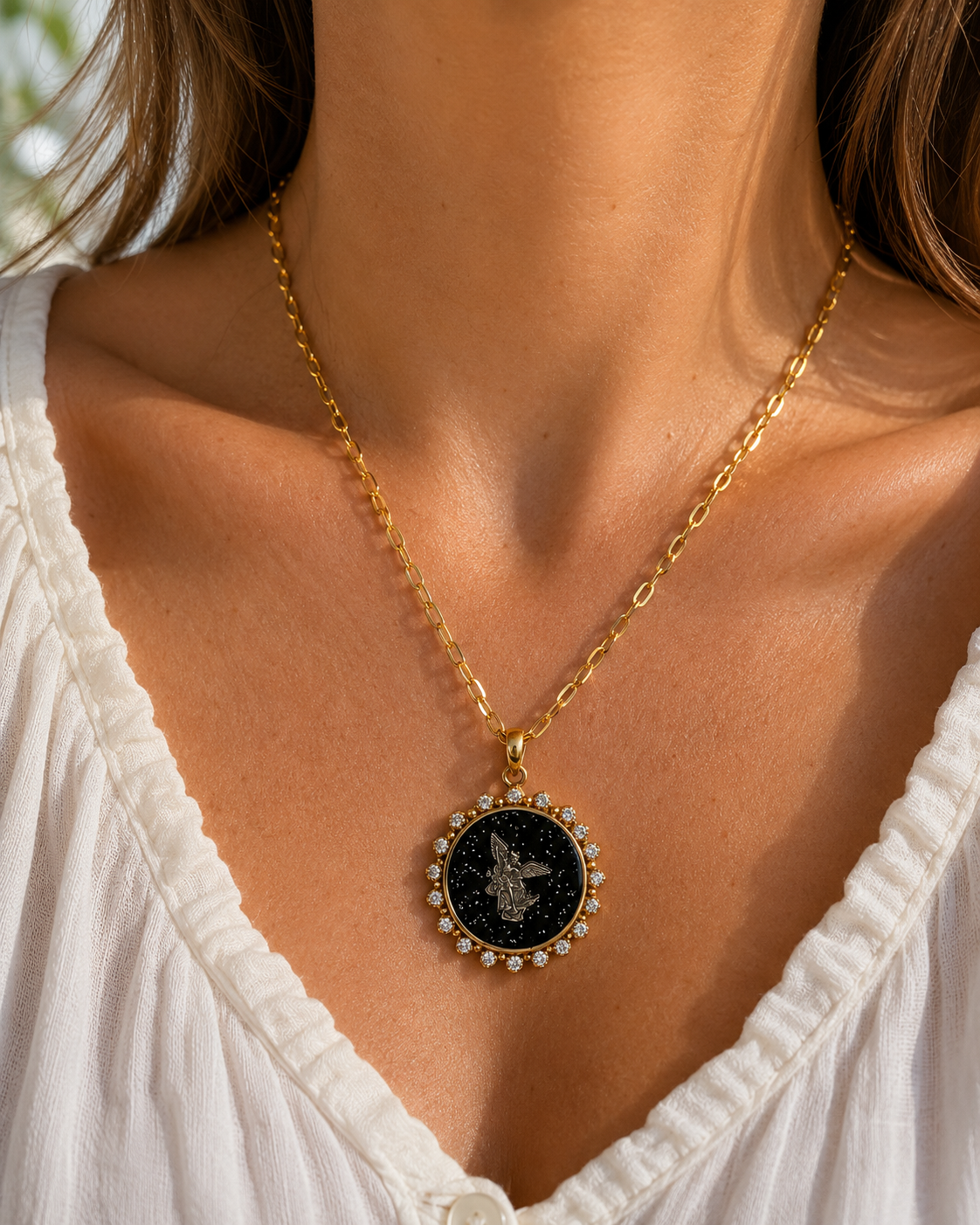 Celestial Guardian Saint Michael Halo Necklace