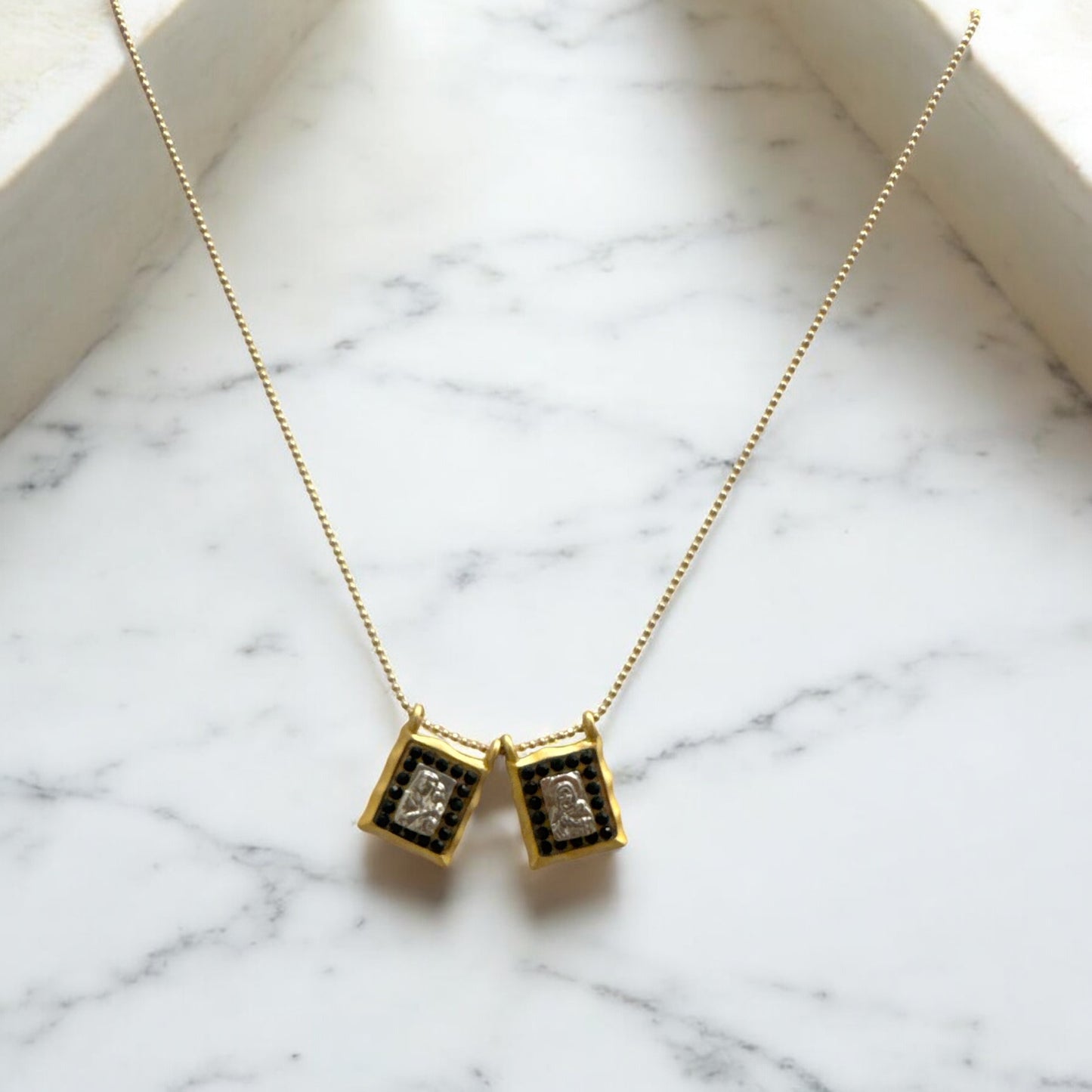 Sacred Devotion Black Druzy Stone Scapular