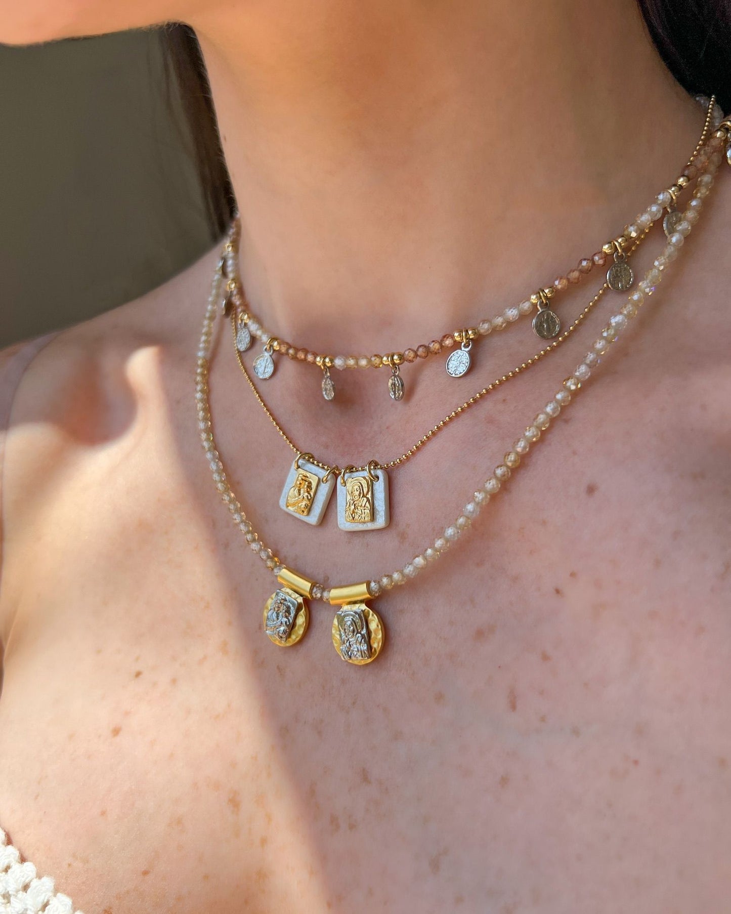 White Enamel Our Lady of Mount Carmel Scapular