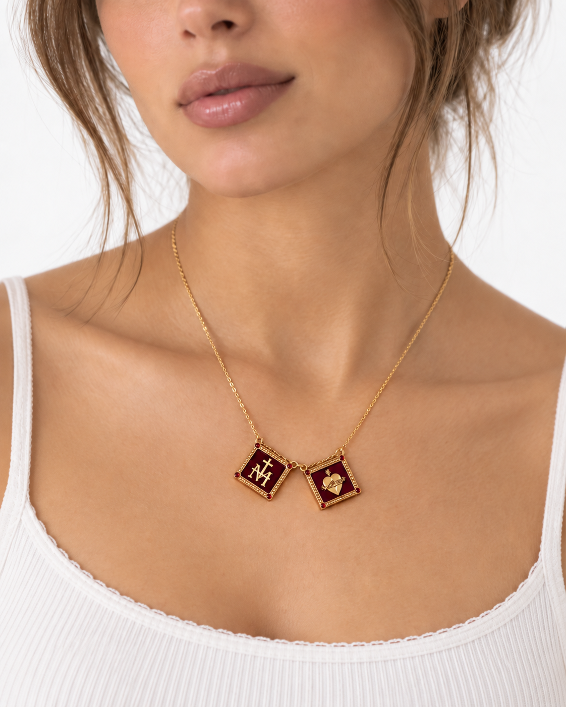Sacred Heart Enamel Scapular Necklace