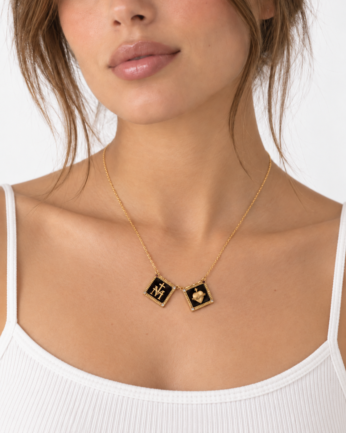 Sacred Heart Enamel Scapular Necklace