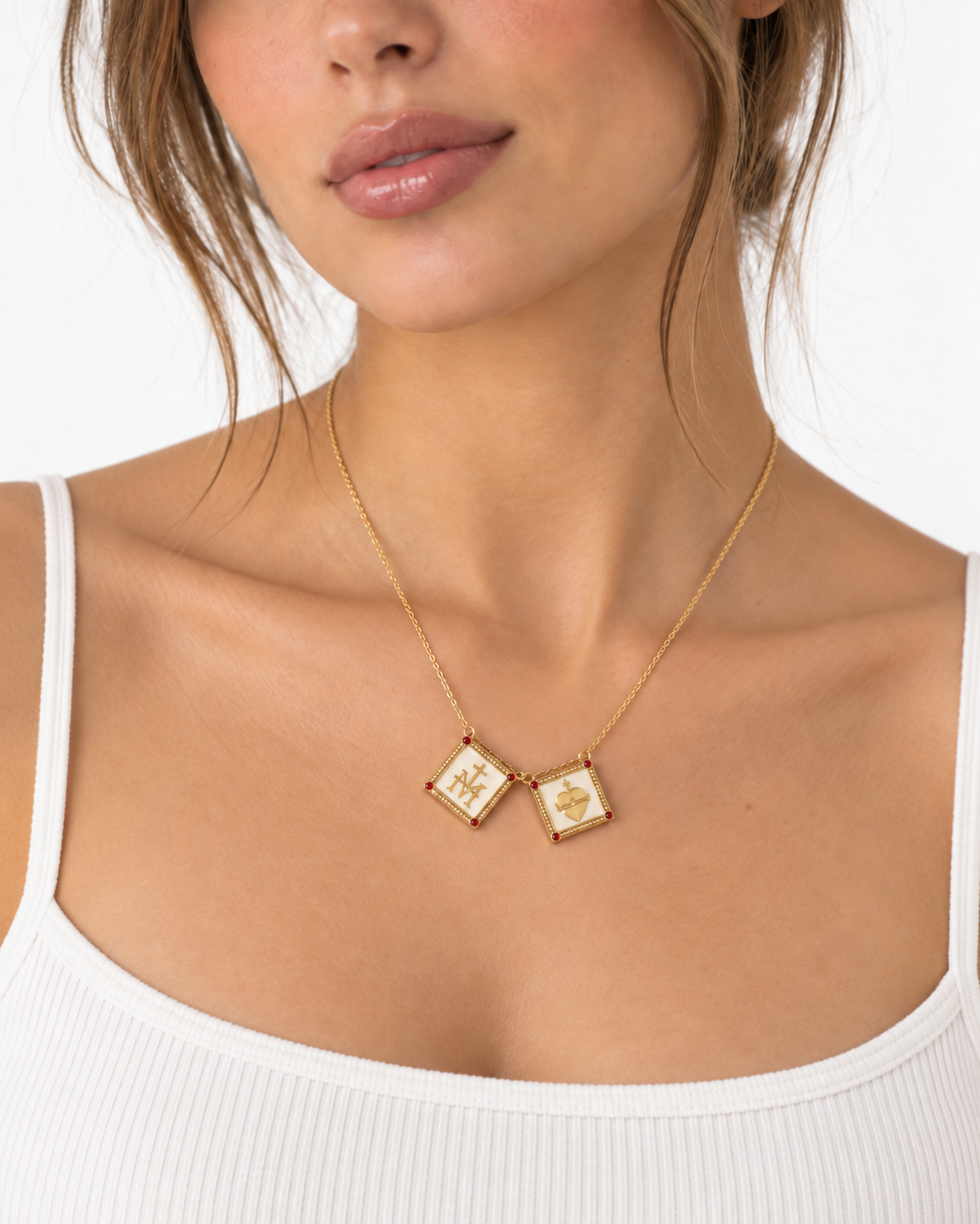 Sacred Heart Enamel Scapular Necklace