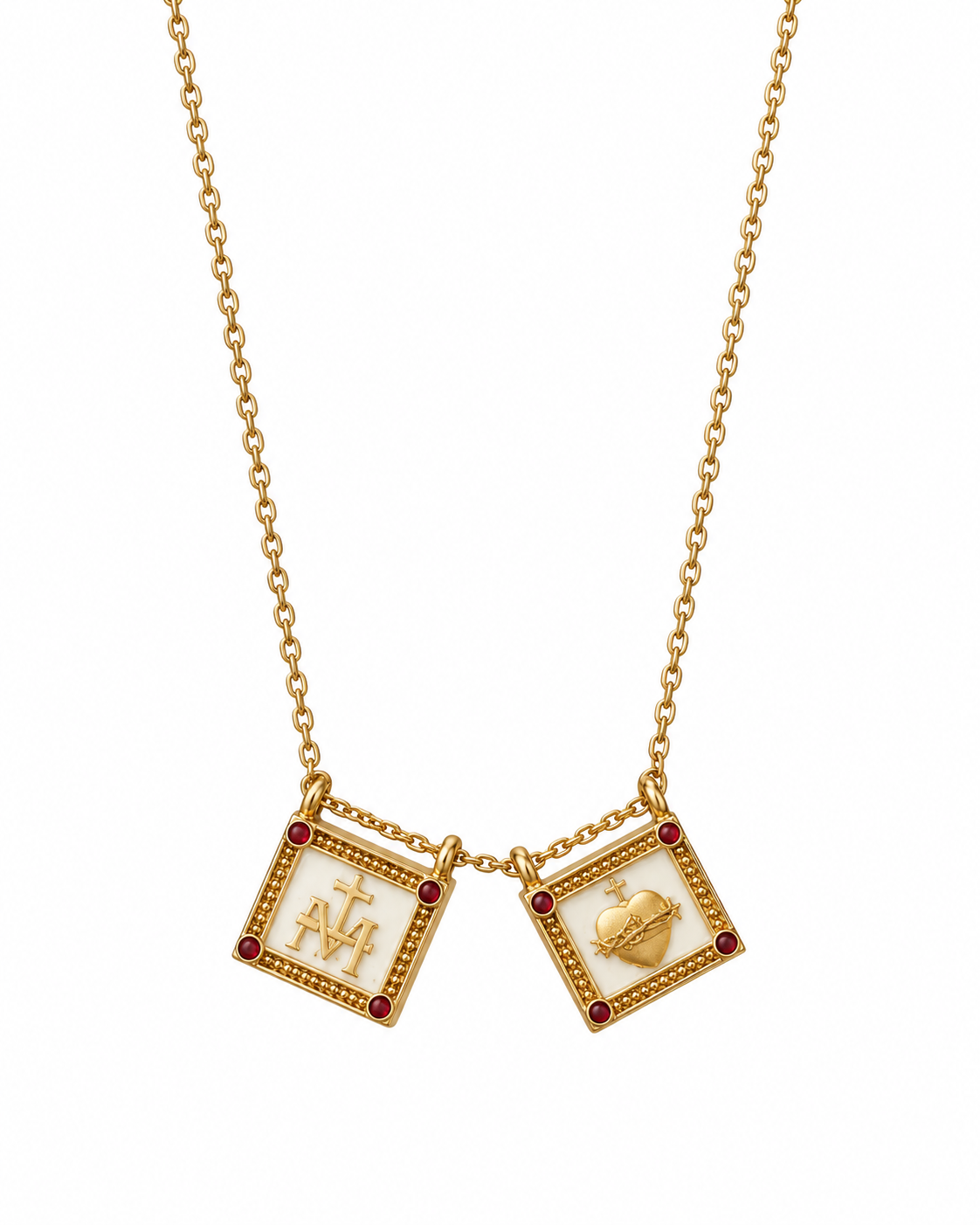 Sacred Heart Enamel Scapular Necklace