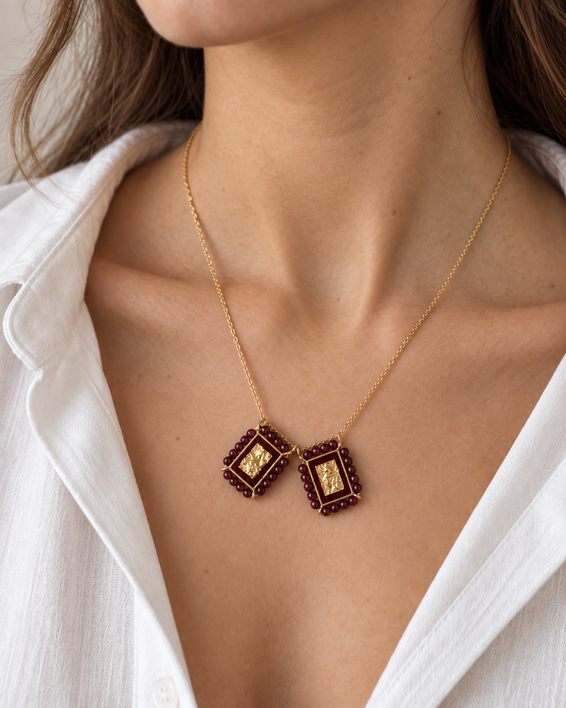 Embroidered Sacred Scapular Necklace – Our Lady of Mount Carmel & Sacred Heart