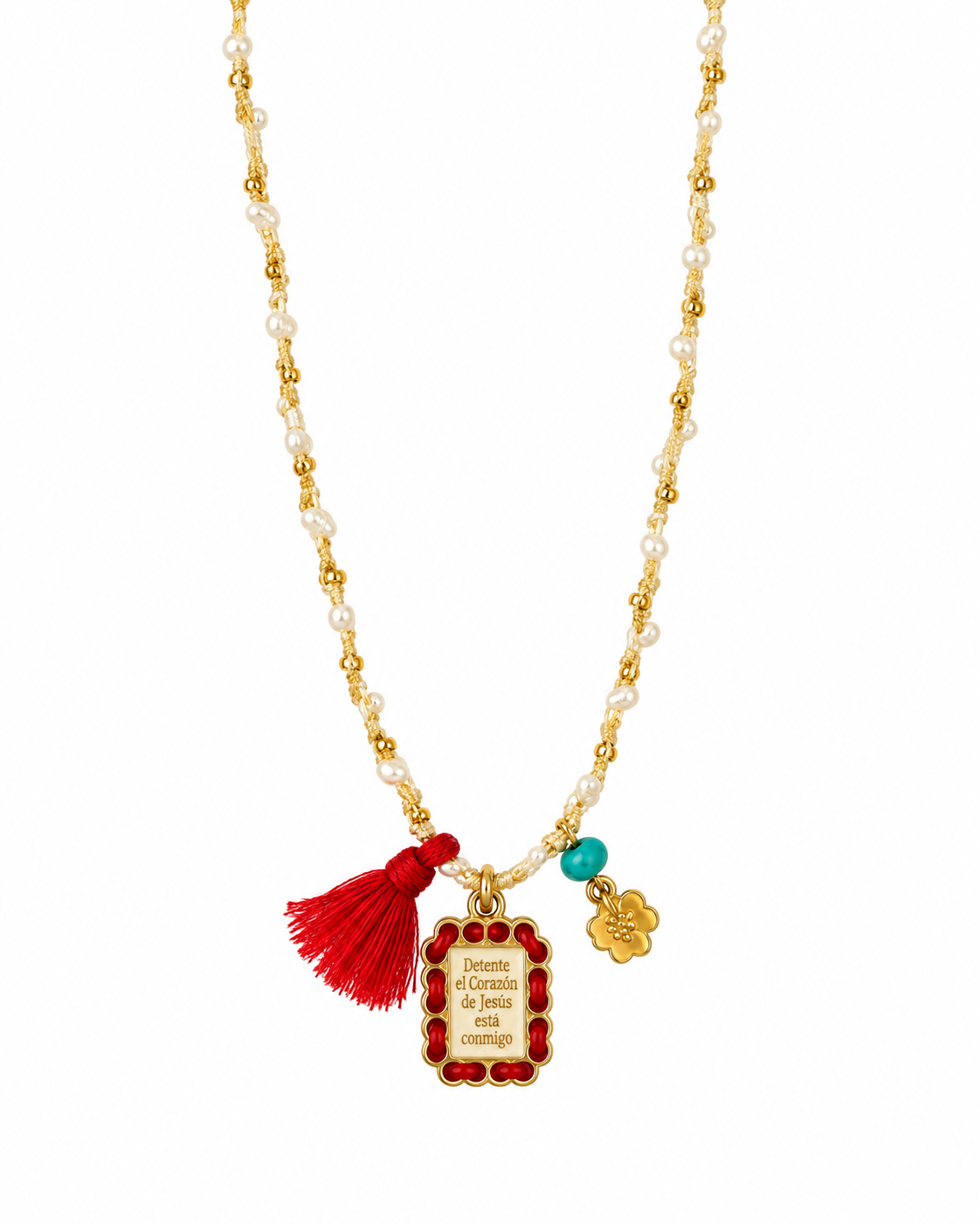 Sacred Heart Detente Pearl Thread Necklace