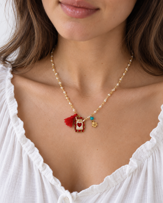 Sacred Heart Detente Pearl Thread Necklace