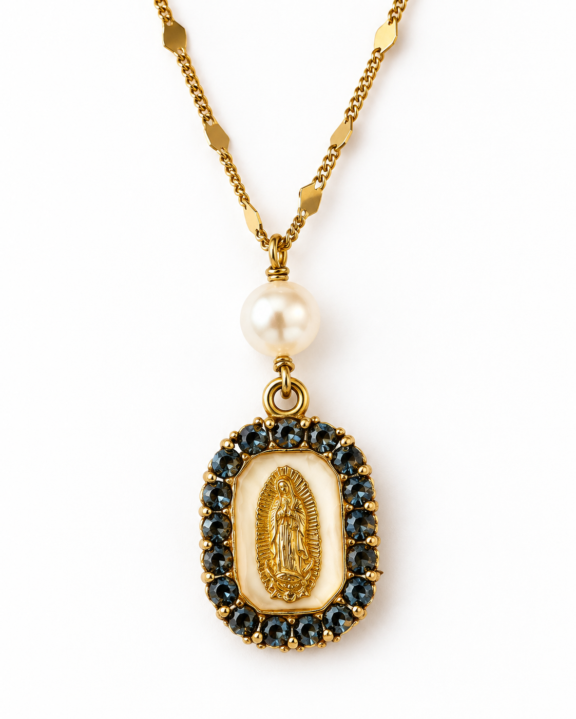 Guadalupe Blue-Gray Halo Pearl Necklace