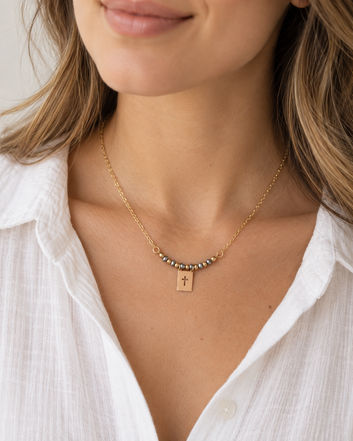 Cross Cutout Charm Necklace