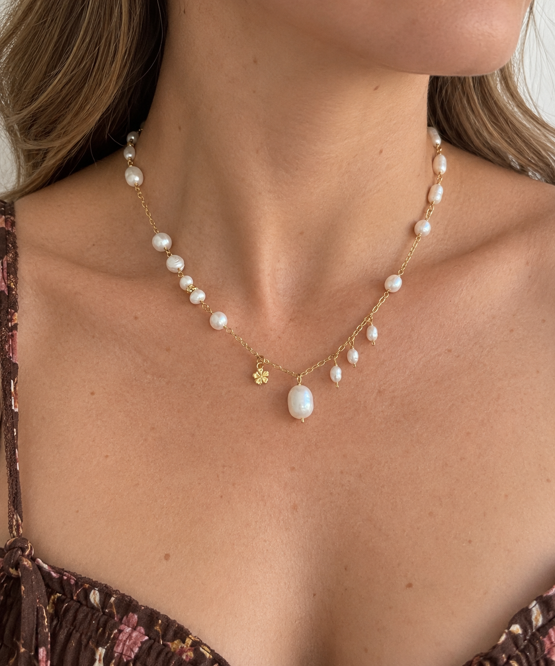 Pearl Cascade Charm Necklace