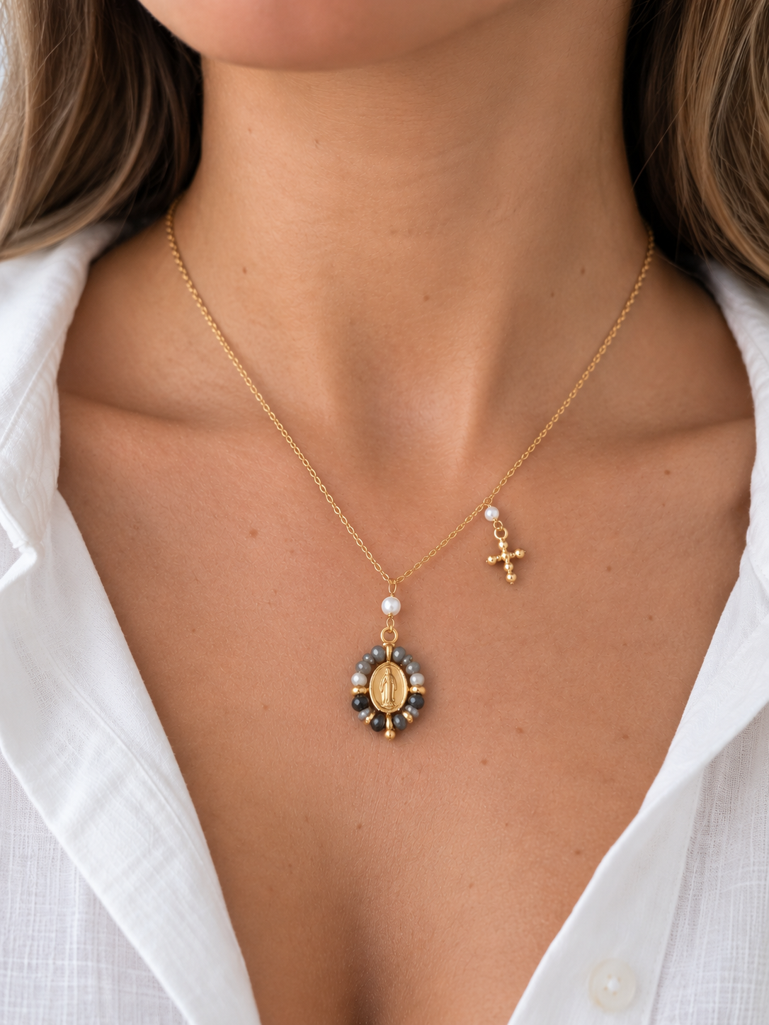 Mini Guadalupe Cross Charm Necklace