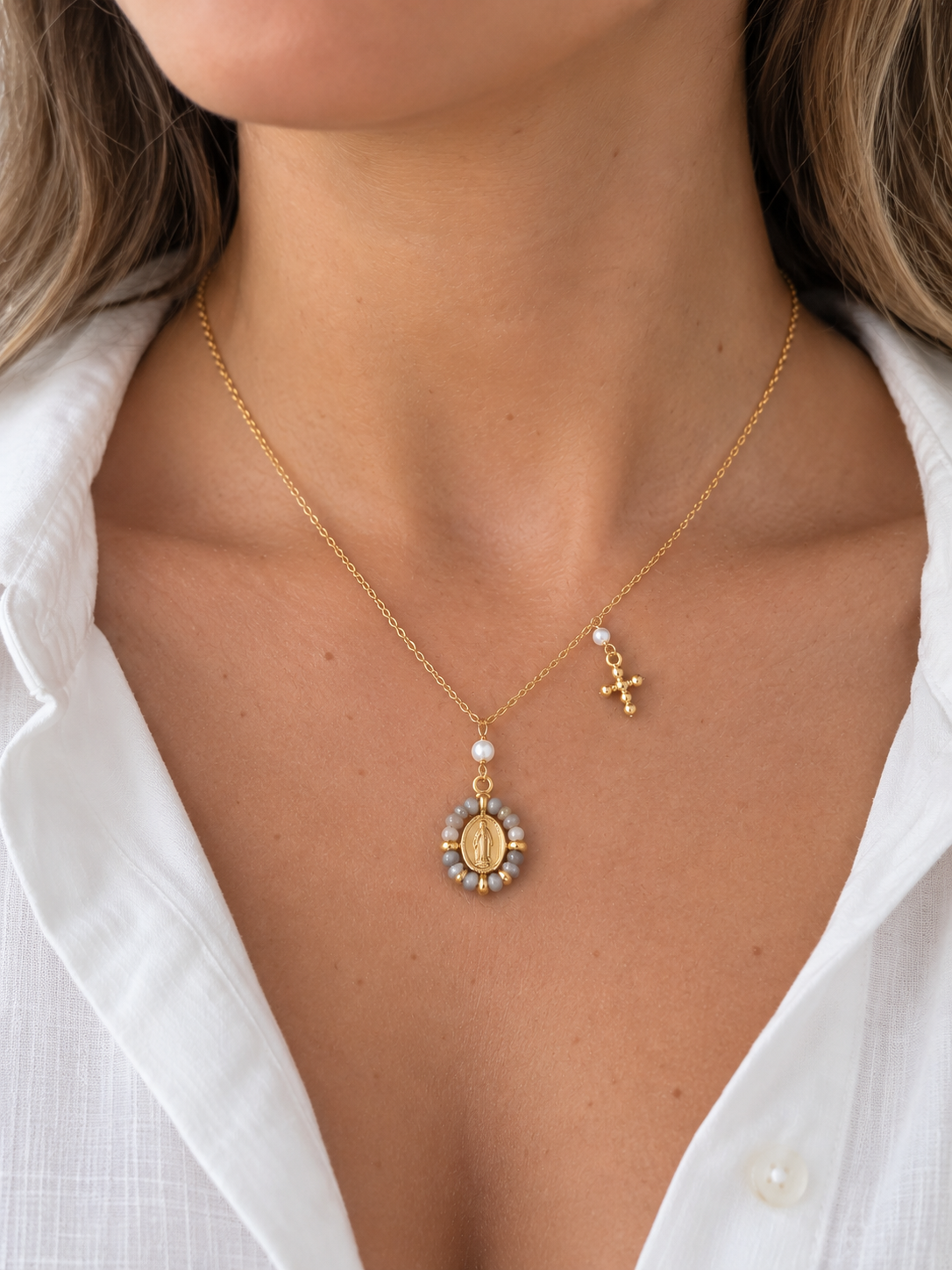 Mini Guadalupe Cross Charm Necklace