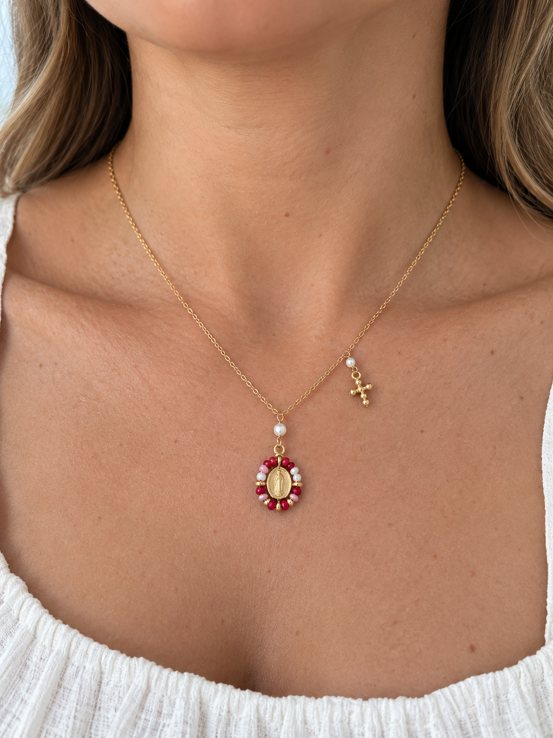 Mini Guadalupe Cross Charm Necklace