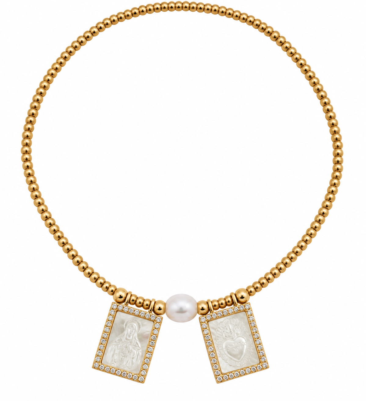 Zirconia Beaded Mother-of-Pearl Scapular