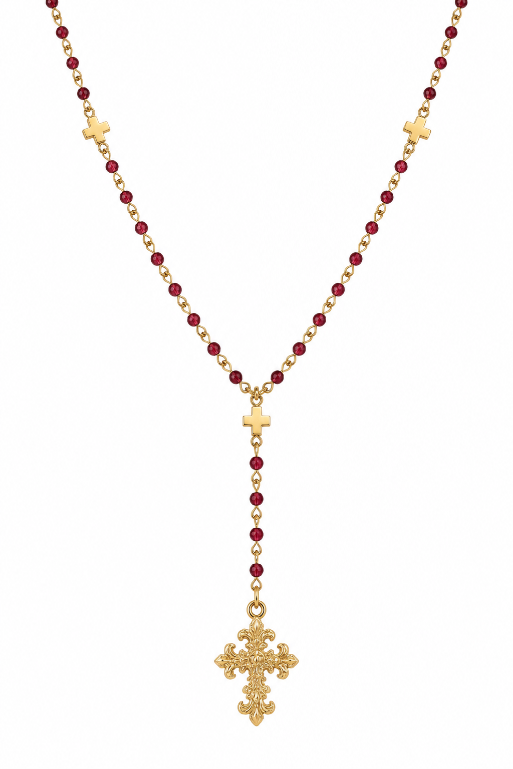 Crimson Rosary Cross Necklace
