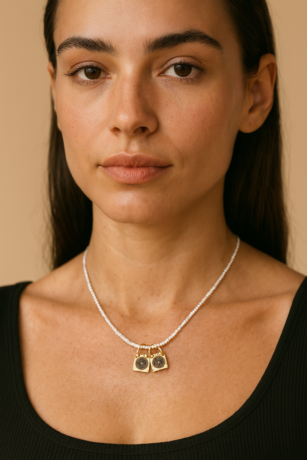 White Beaded Saint Benedict Scapular Necklace