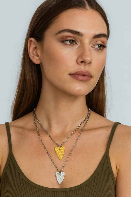 Hammered Dual Heart Necklace