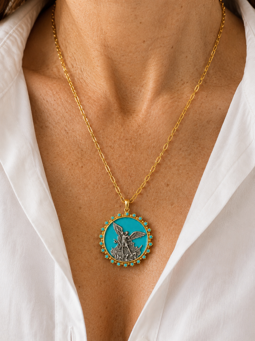 Celestial Guardian Saint Michael Grand Halo Necklace