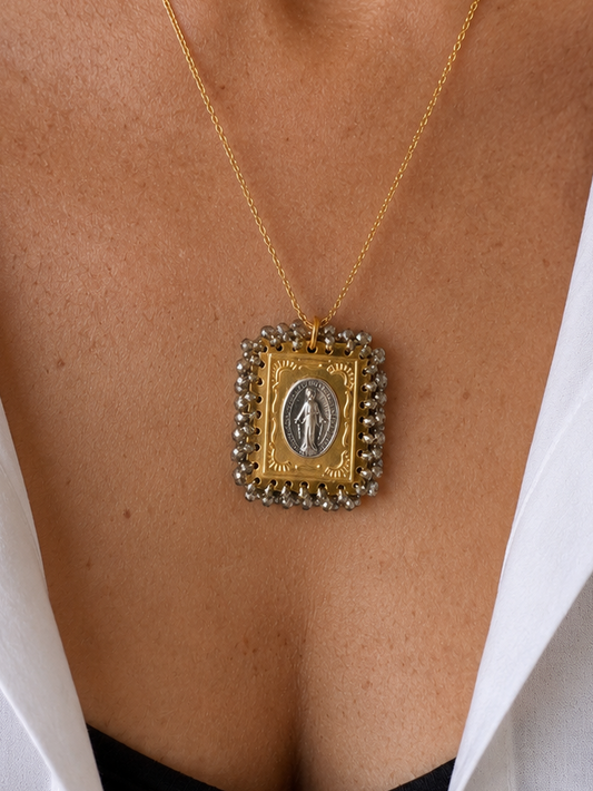 Celestial Guardian Miraculous Medal Beaded Scapular Necklace
