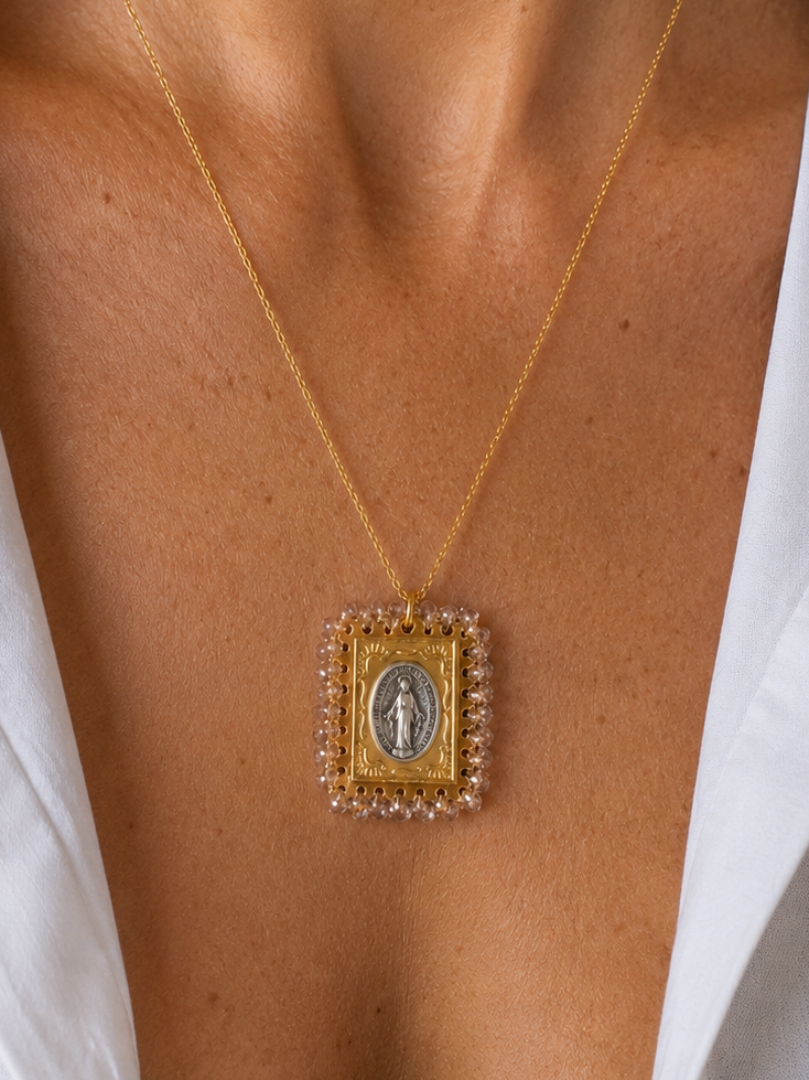 Celestial Guardian Miraculous Medal Beaded Scapular Necklace