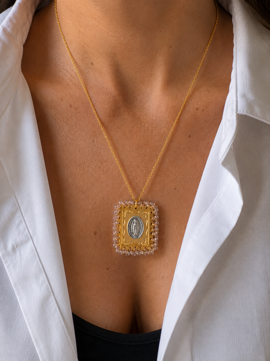 Celestial Guardian Our Lady of Guadalupe Beaded Scapular Necklace