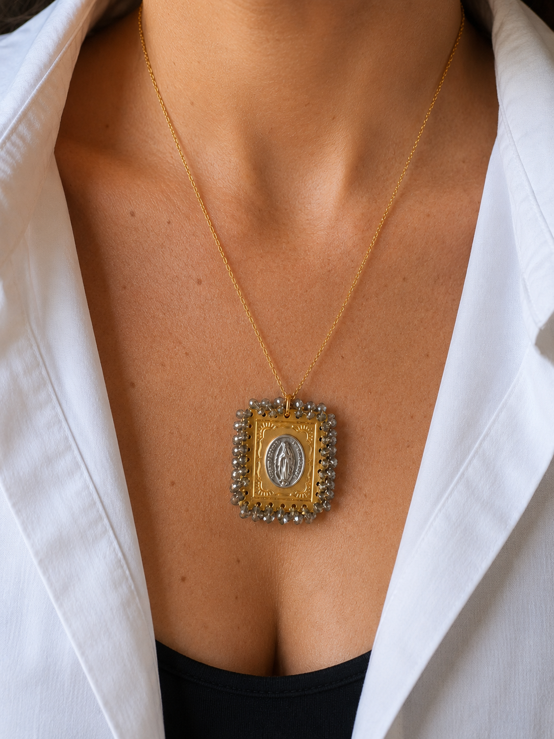 Celestial Guardian Our Lady of Guadalupe Beaded Scapular Necklace