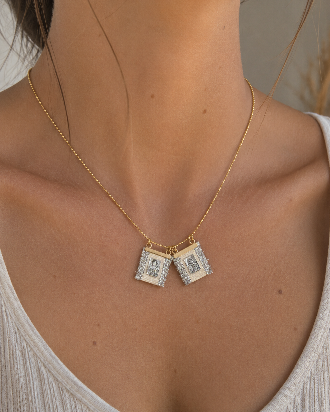 Blush Linen Scapular Necklace – Our Lady of Mount Carmel