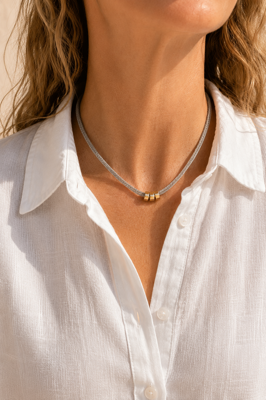 Golden Mix Three Ring Mesh Choker