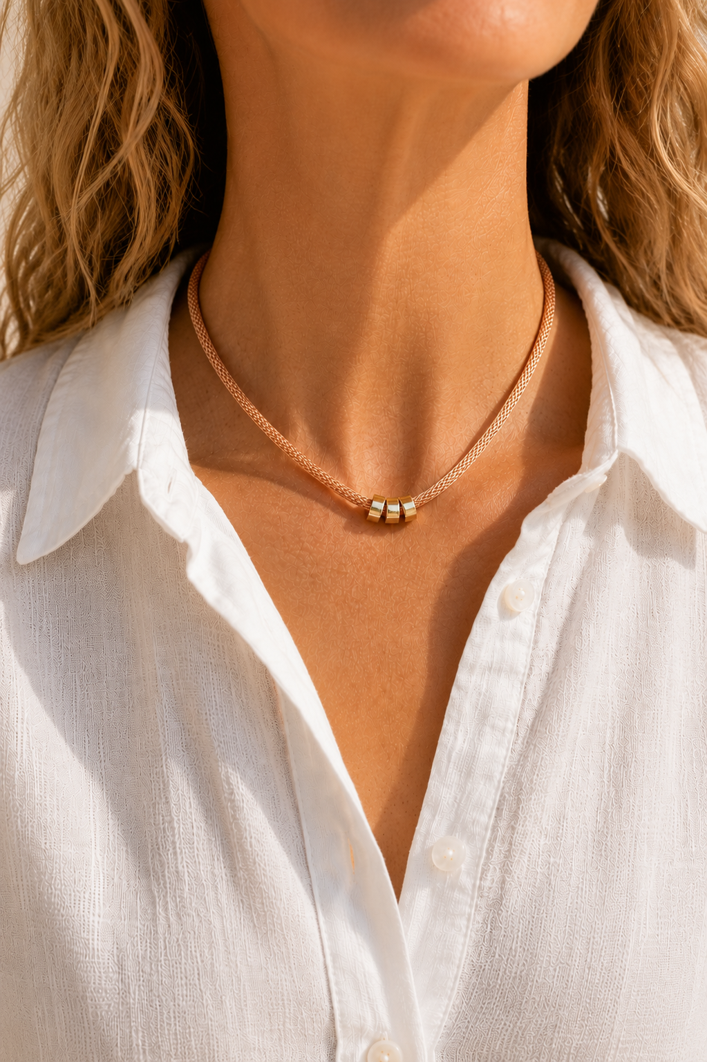Golden Mix Three Ring Mesh Choker