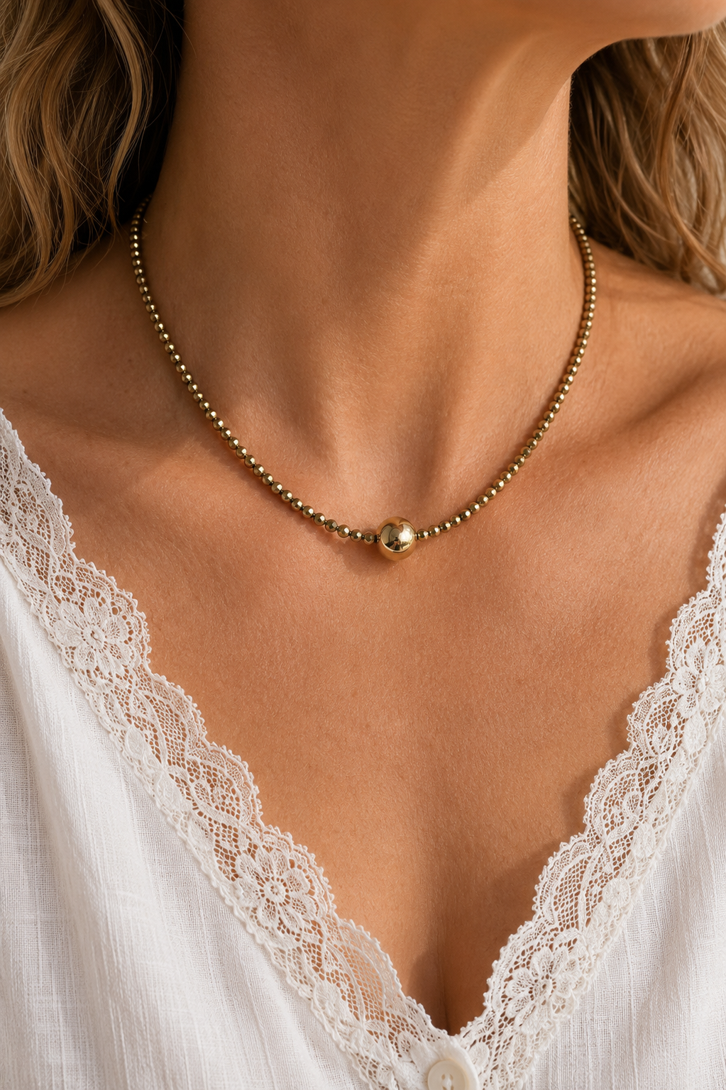Golden Beaded Center Necklace