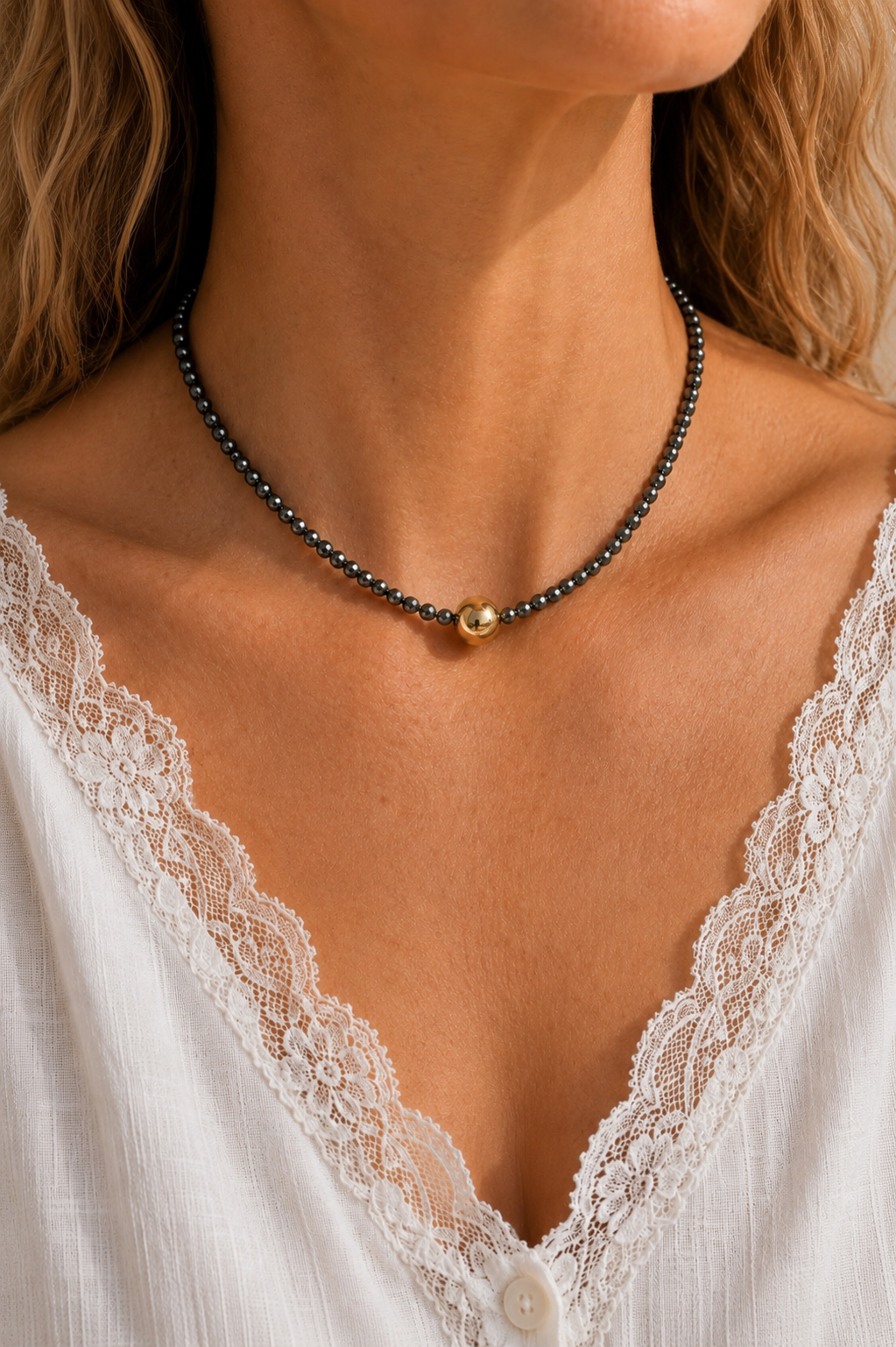 Golden Beaded Center Necklace