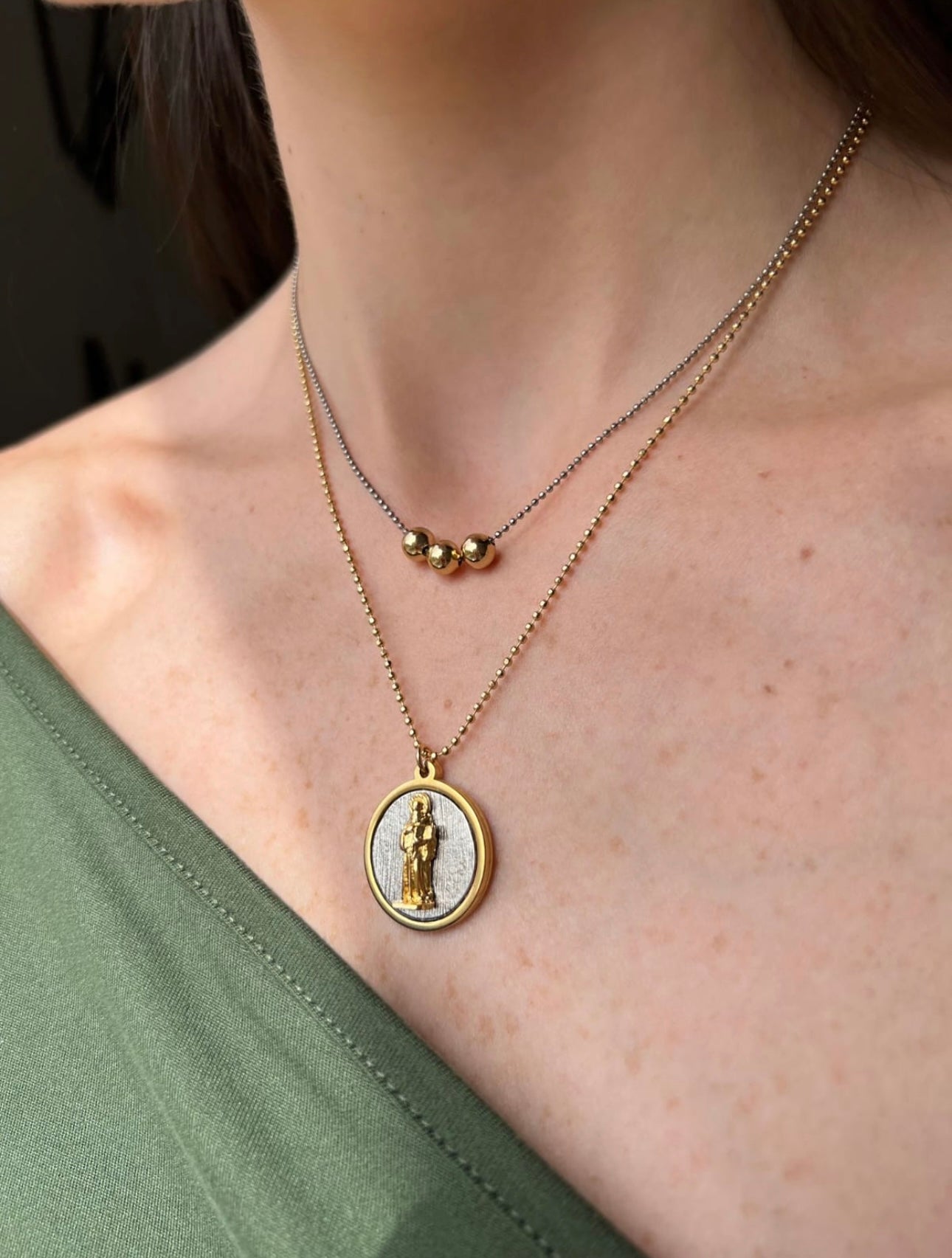 Striped Circle Pendant Necklace