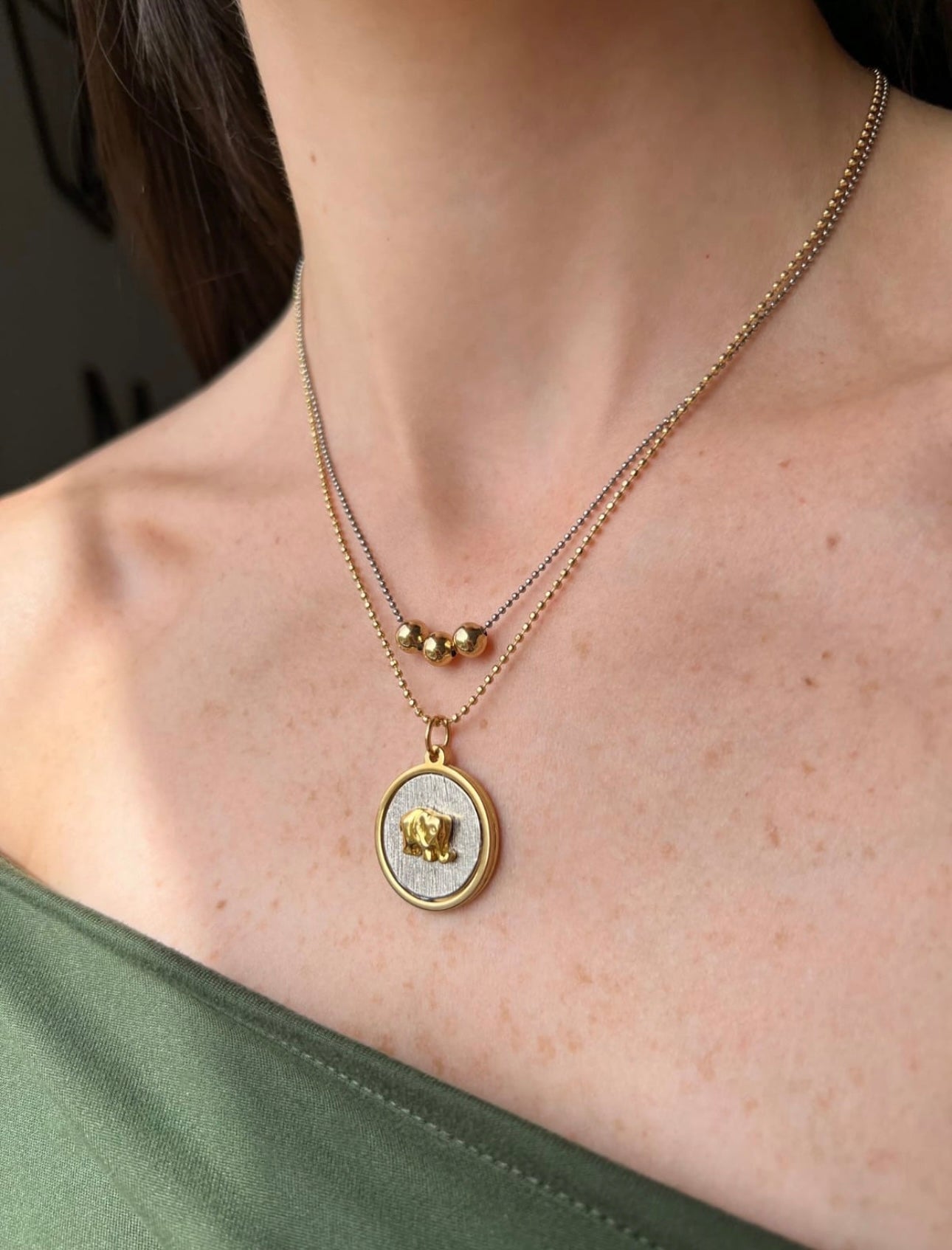 Striped Circle Pendant Necklace