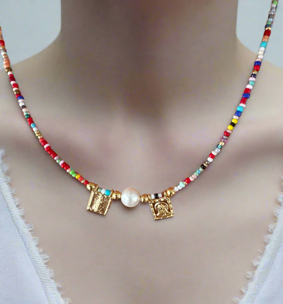 Our Lady of Guadalupe Multicolor & Golden-Silver Beaded Scapular