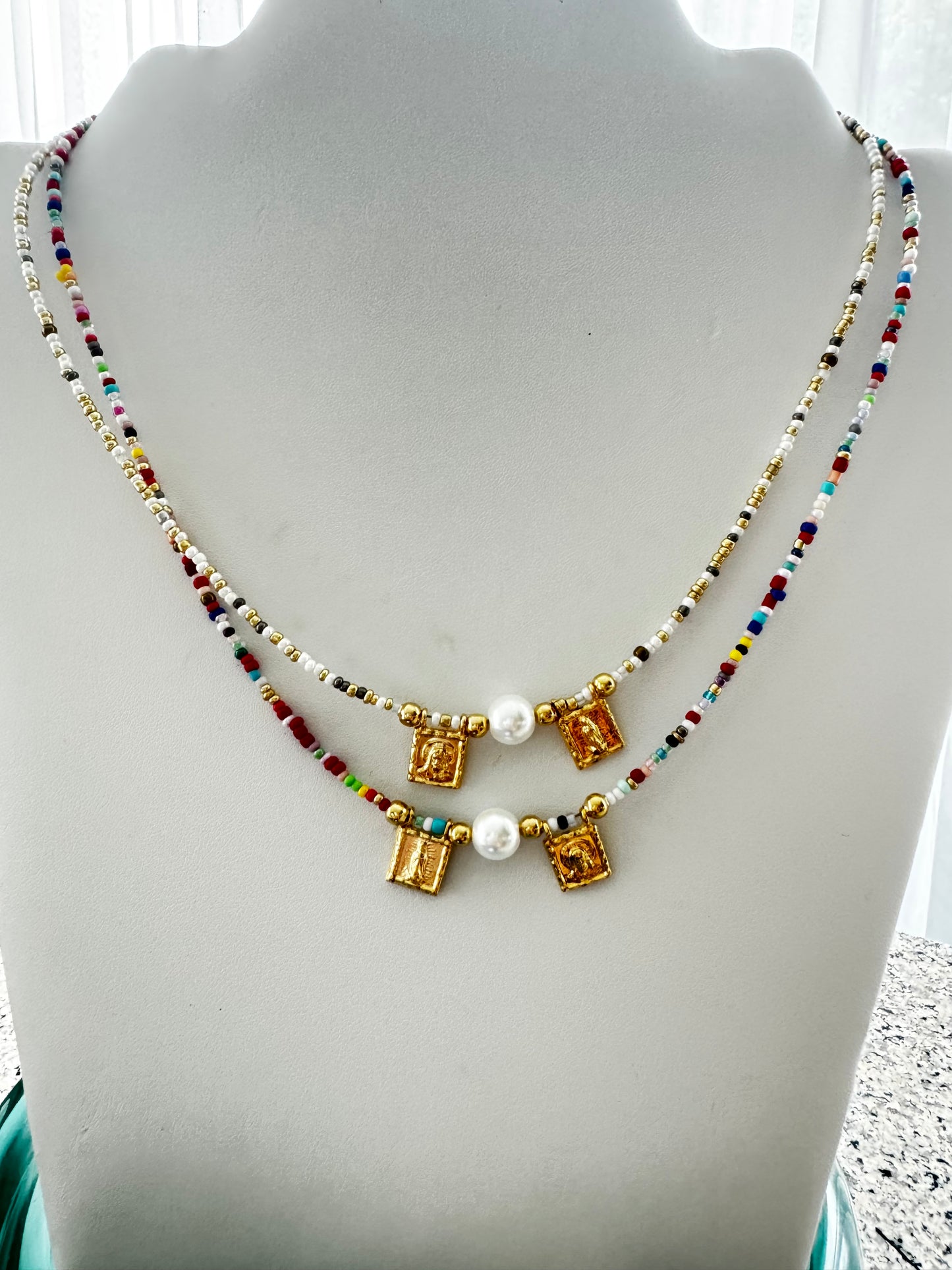 Our Lady of Guadalupe Multicolor & Golden-Silver Beaded Scapular