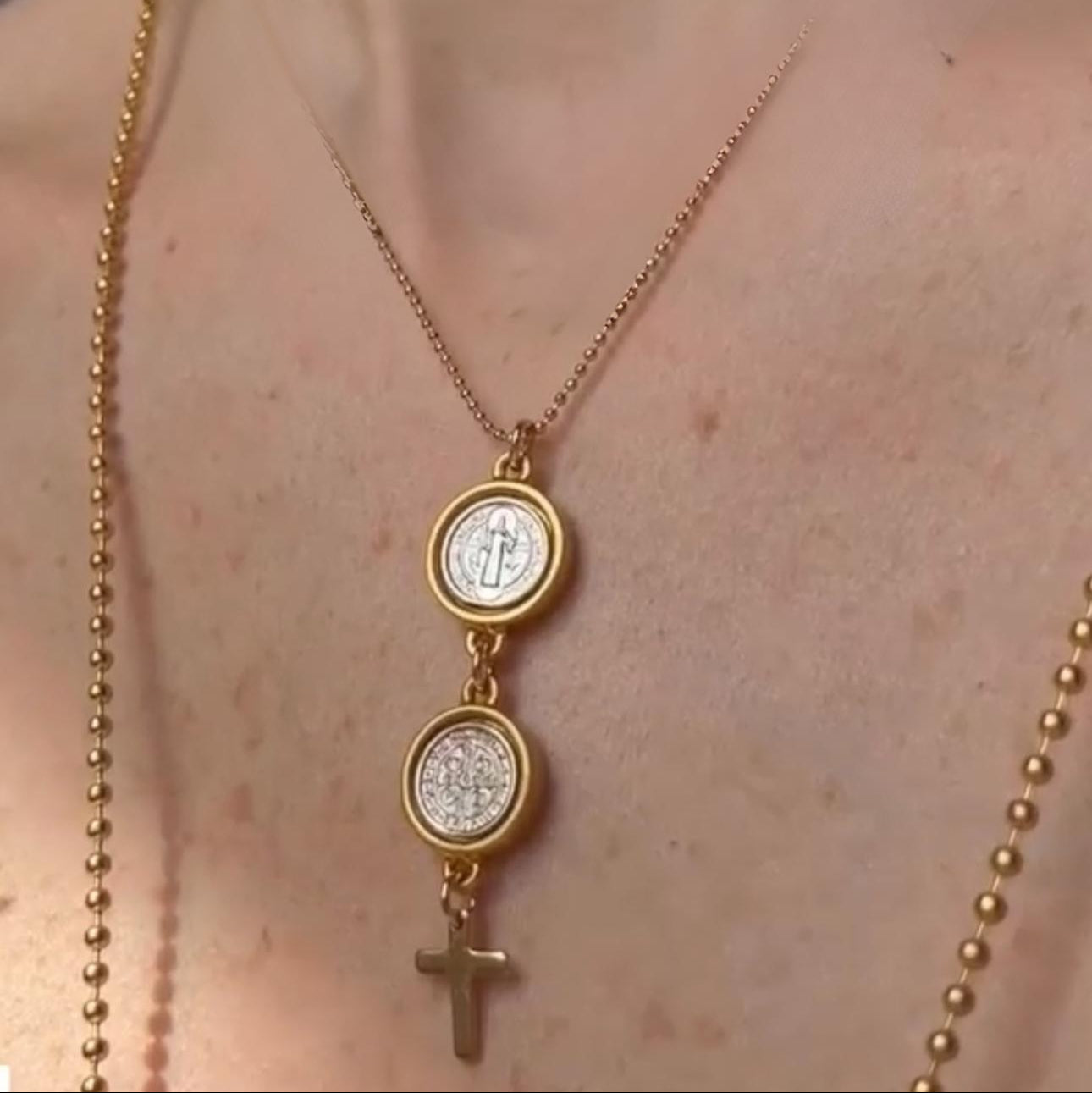 Saint Benedict Vertical Scapular with Hanging Cross