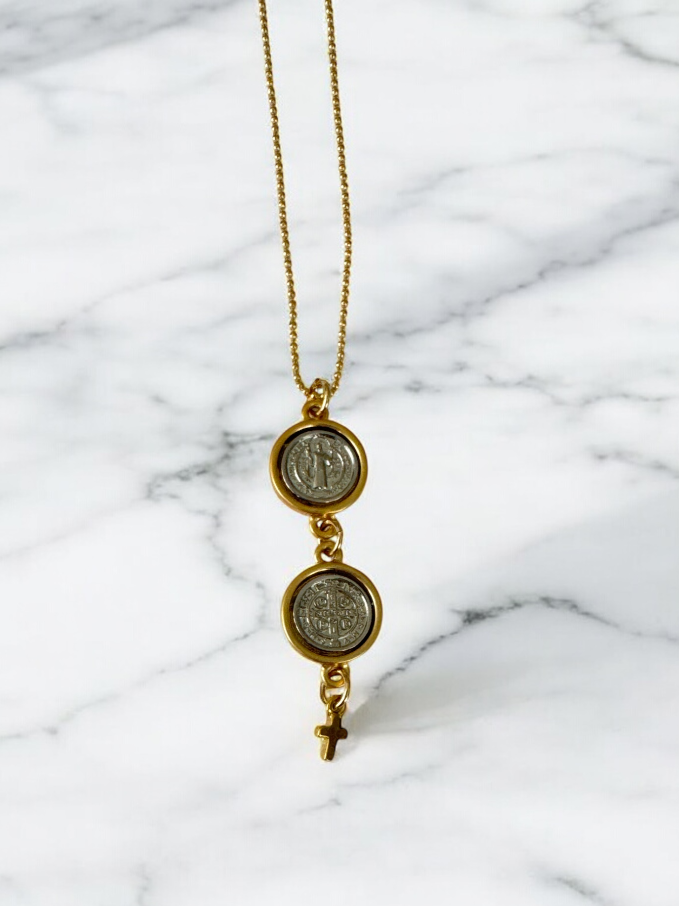 Saint Benedict Vertical Scapular with Hanging Cross